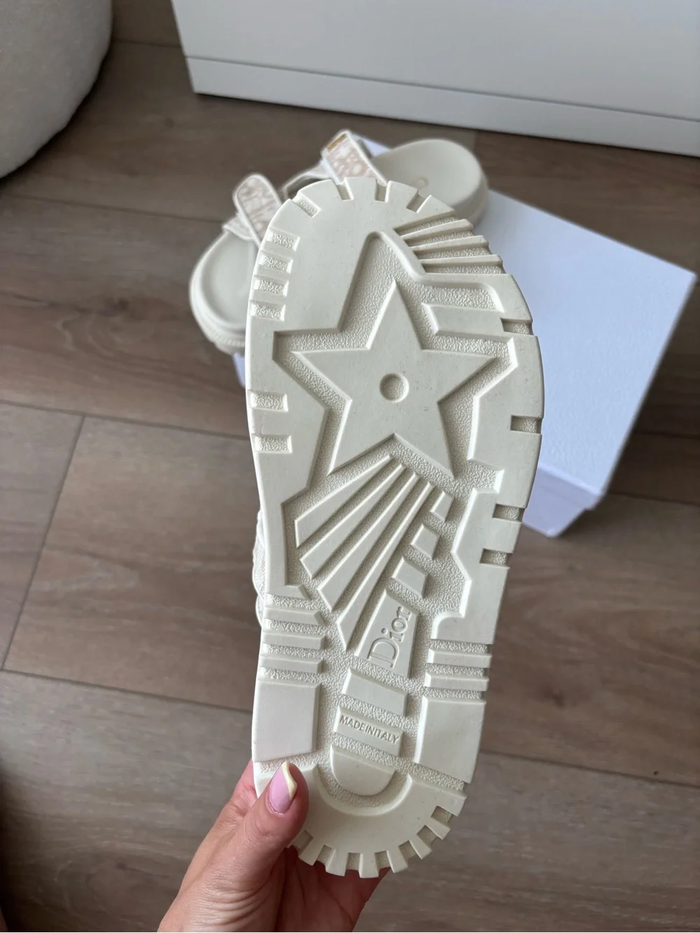 Dior Beige and Cream Logo Strap Slide Sandals